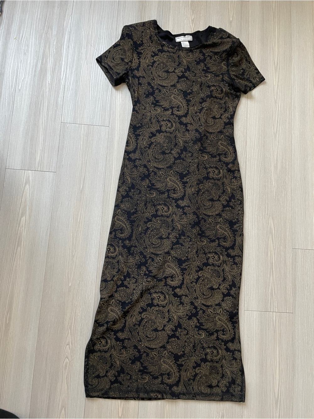 VTG Molly Malloy Black Maxi Dress with Gold Paisley Print